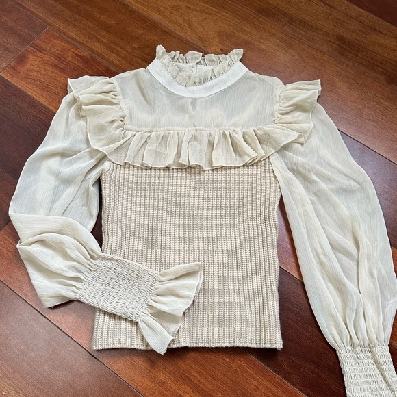 Tops - Ontwelfth Mock Neck Sweater with Sheer Top Stretch Torso Size Small UNIQUE